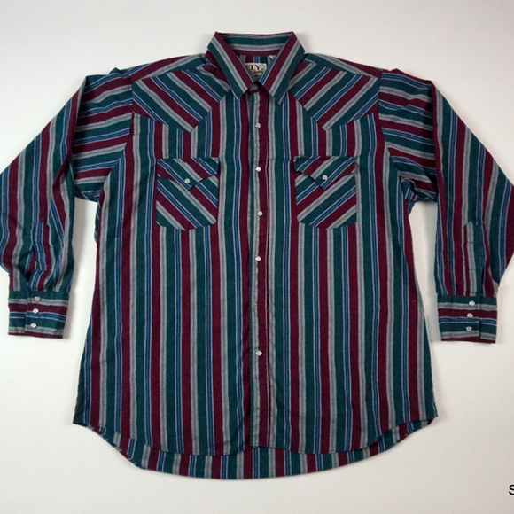 VTG Ely Cattlemen L/S Pearl Snap Button Sz 17 / 34 - Picture 1 of 5